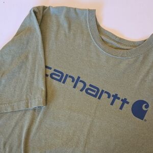 Carhartt Men's Extra Large Logo T-Shirt Green Short Sleeve Graphic Workwear Tee